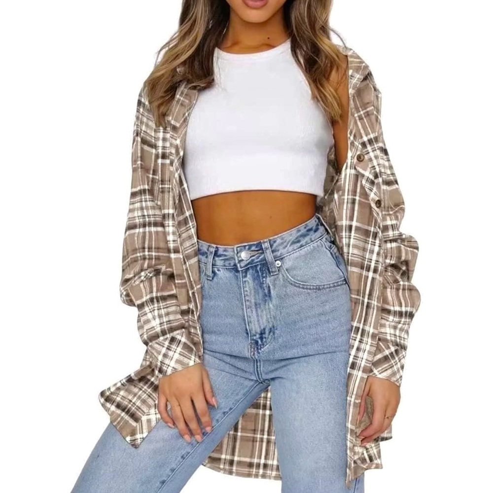 NWT Buffalo Plaid Flannel Shirt Long Sleeve Collar‎ Button Down Blouse